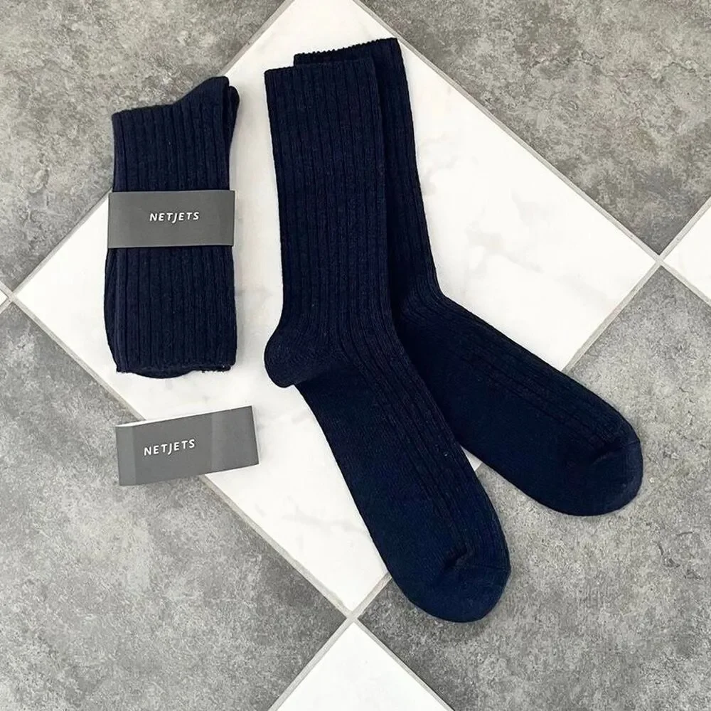 Netjets 100% Wool Navy Blue Ribbed Tall Socks One Size Men’s Womens